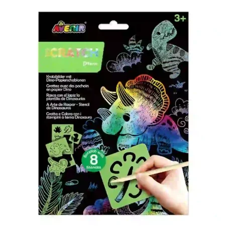 9028 Scratch Book Livro Raspar Stencil Avenir Dinossauros 1 Scratch Book Livro de Raspar com Stencil Avenir - Dinossauros