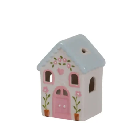 Mini Casinha de Campo de Cerâmica com Led - Branca Coração