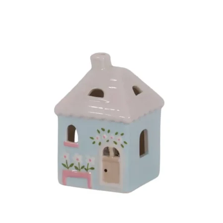 Mini Casinha de Campo de Cerâmica com Led - Azul