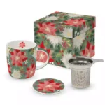 Caneca PPD com Caixa e Passador Chá Merry Poinsettia